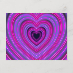 Postal Corazones de neón rosado y morado crudo