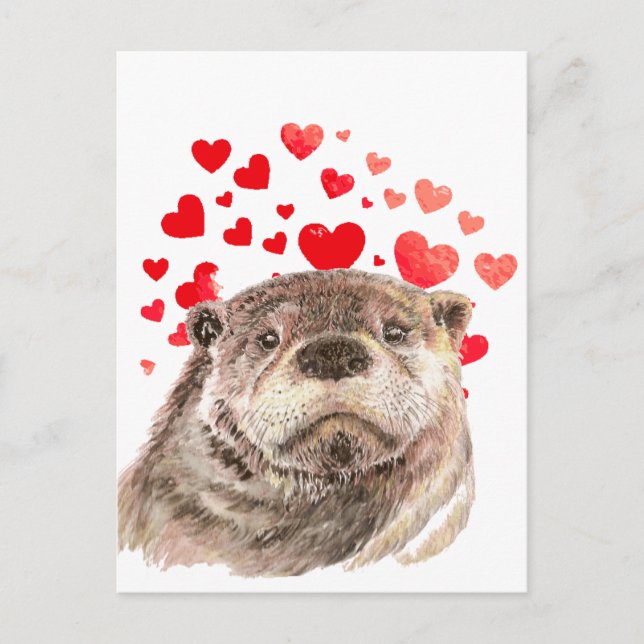 Postal Corazones de Otter Cute Enviando Todo Mi Amor (Anverso)