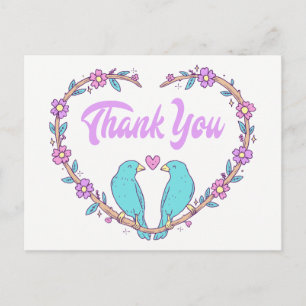 Postal Corazones de Pájaros de Amor Floral Gracias Purpur