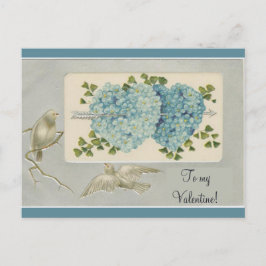 Postal Corazones de San Valentín Floral Azul Vintage con