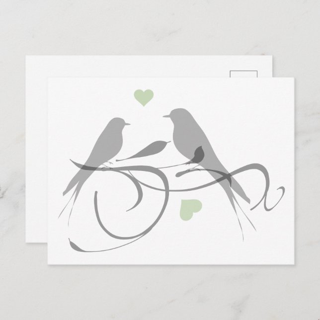 Postal Corazones de silueta y aves amorosas (Anverso / Reverso)