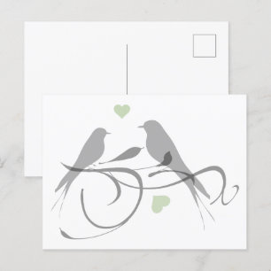 Postal Corazones de silueta y pájaros de amor