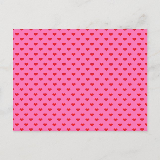 Postal Corazones de sobra, corazones rojos sobre rosa, (Anverso)