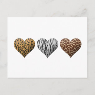 Postal Corazones del estampado de animales