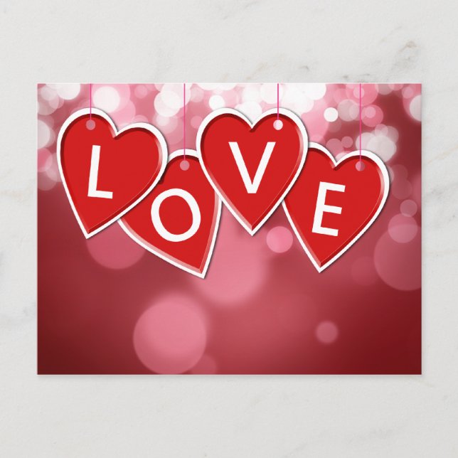Postal Corazones del rojo de las letras de amor (Anverso)
