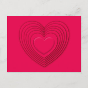 Postal Corazones en 3D apilados - rojo rosa