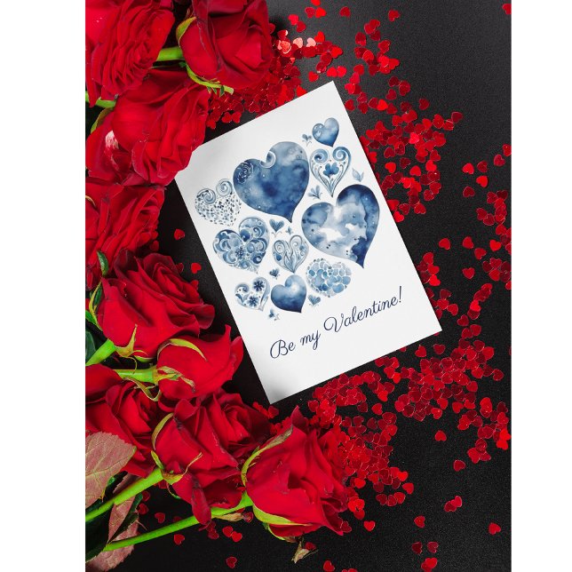 Postal Corazones en azul Delft, valentina (Subido por el creador)
