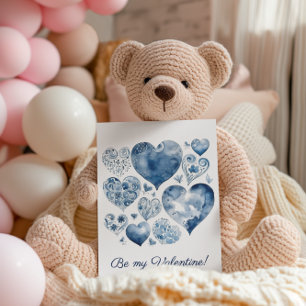 Postal Corazones en azul Delft, valentina, personalizable