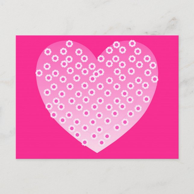 Postal Corazones en tonos rosa suave - fondo fucsia (Anverso)