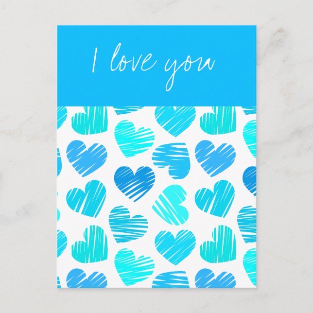 Postal Corazones esquemáticos azules Postcard (Anverso)