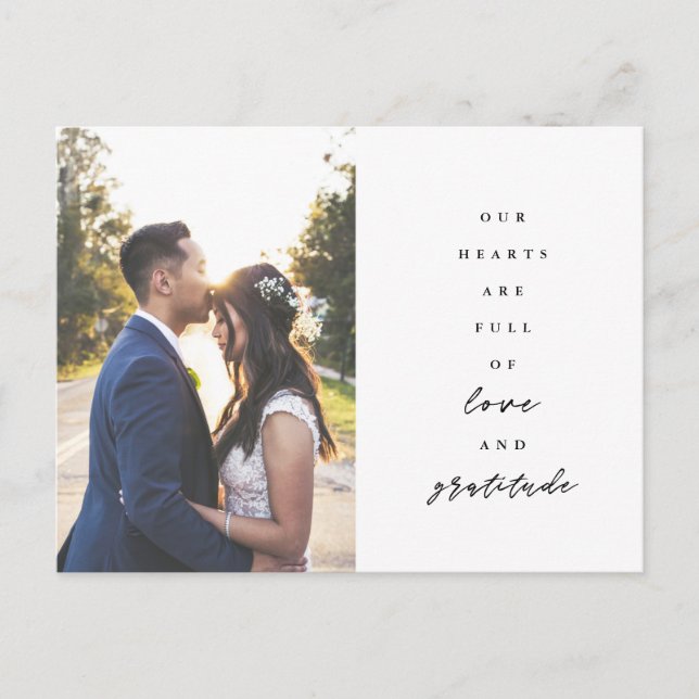 Postal Corazones están Llenos Agradecimiento Boda (Anverso)