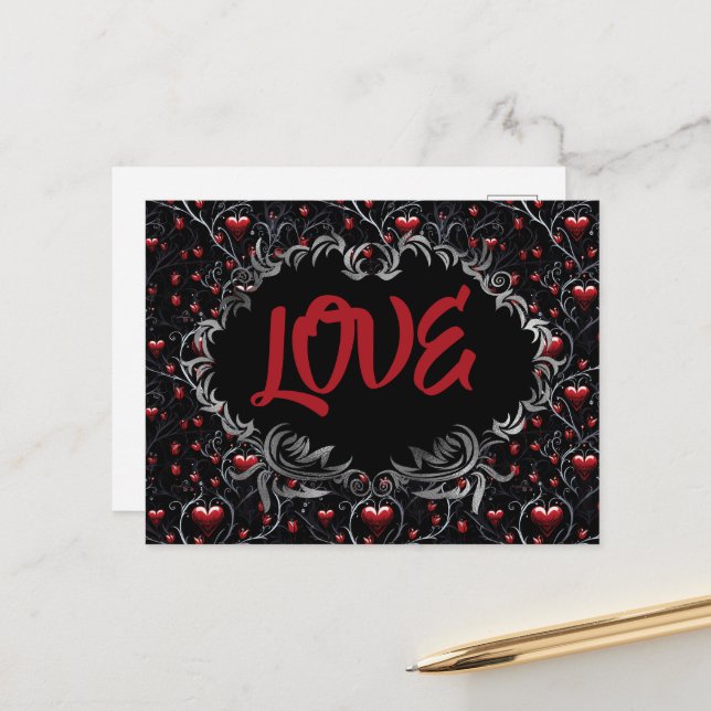 Postal Corazones góticos AMOR San Valentín  (Anverso/Reverso In Situ)