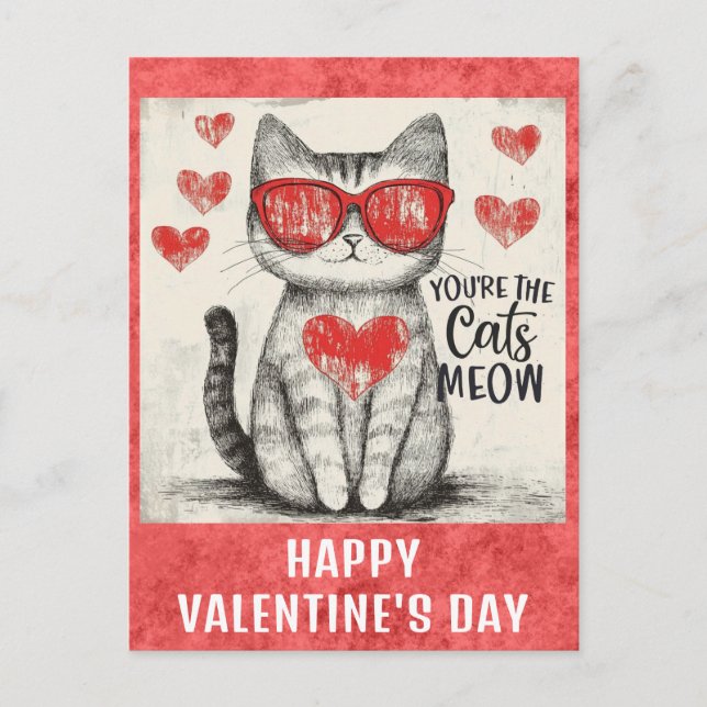 Postal Corazones graciosos Día de San Valentín gatos (Anverso)