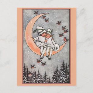 Postal Corazones jóvenes encantador vintage de Navidad