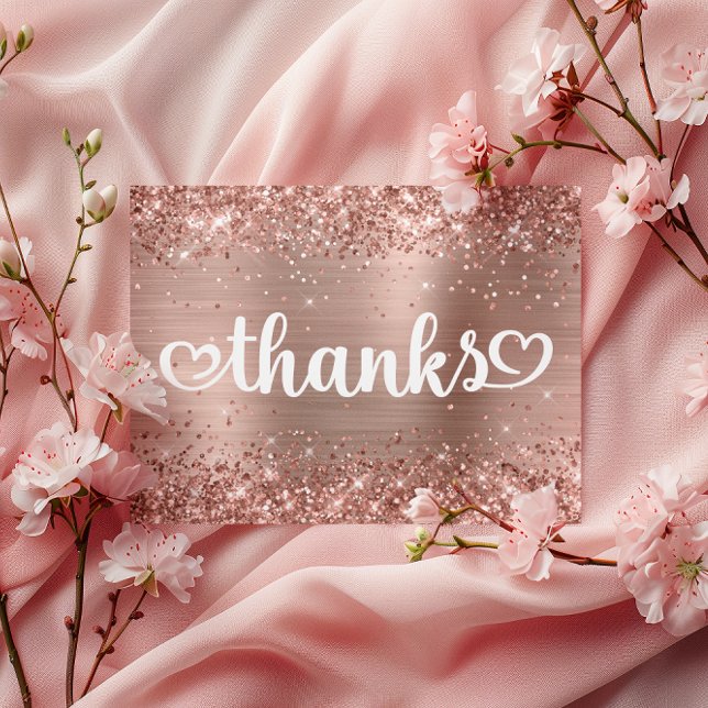 Postal Corazones Lindos Rosa Dorado Brillante Gracias Swe (Glittery Rose Gold Cute Hearts Sweet 16 Thanks Postcard)