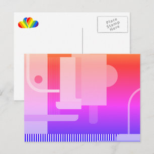 Postal Corazones morado y rojo y arcoiris