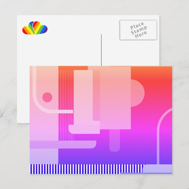 Postal Corazones morado y rojo y arcoiris (Anverso / Reverso)