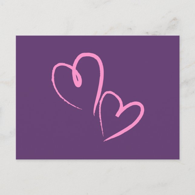 Postal Corazones Morados Dibujados a Mano (Anverso)