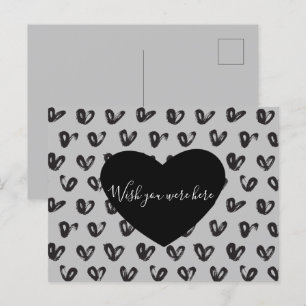 Postal Corazones negras grises