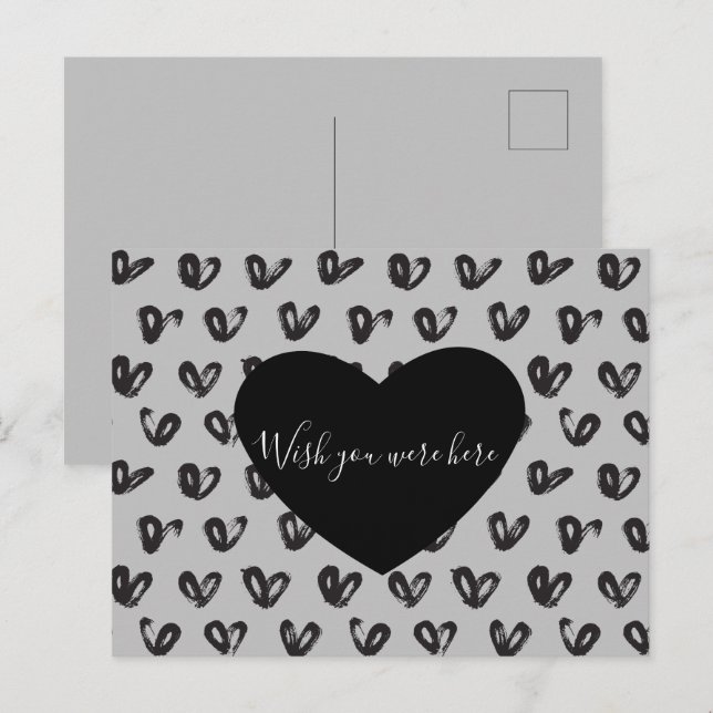 Postal Corazones negras grises (Anverso / Reverso)