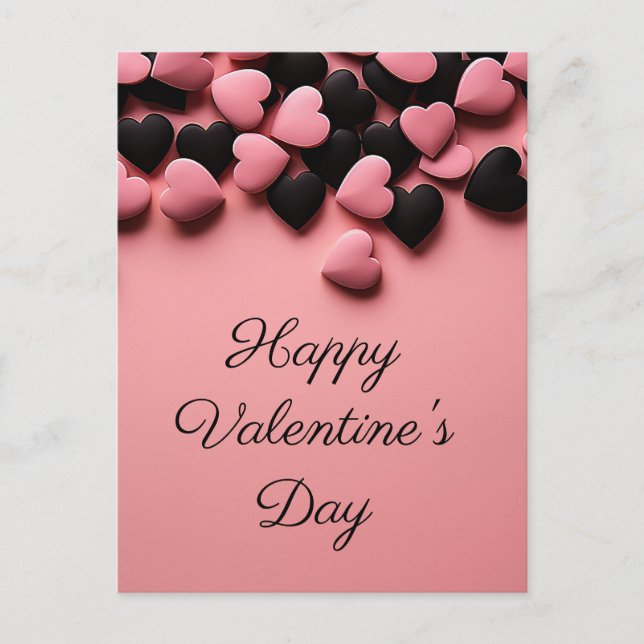 Postal Corazones negros y rosas en tierra rosa San Valent (Anverso)