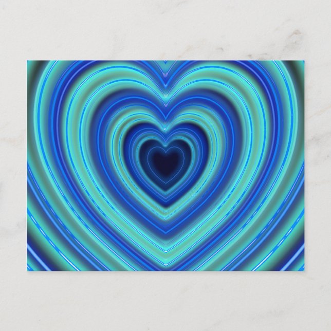 Postal Corazones neones azules y turquesas iluminadas (Anverso)