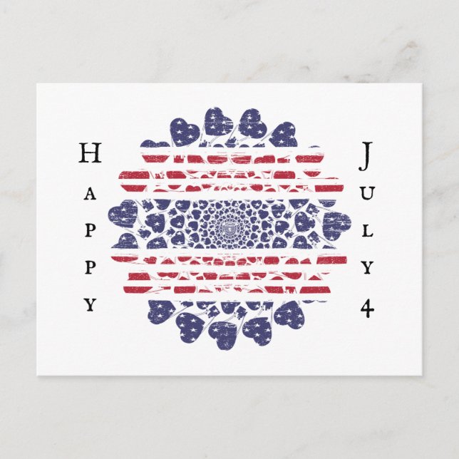 Postal Corazones patrióticos sicodélicos norteamericanos  (Anverso)