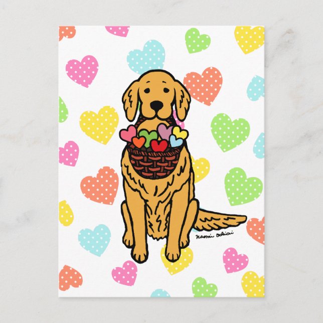 Postal Corazones Personalizados de Golden Retriever (Anverso)