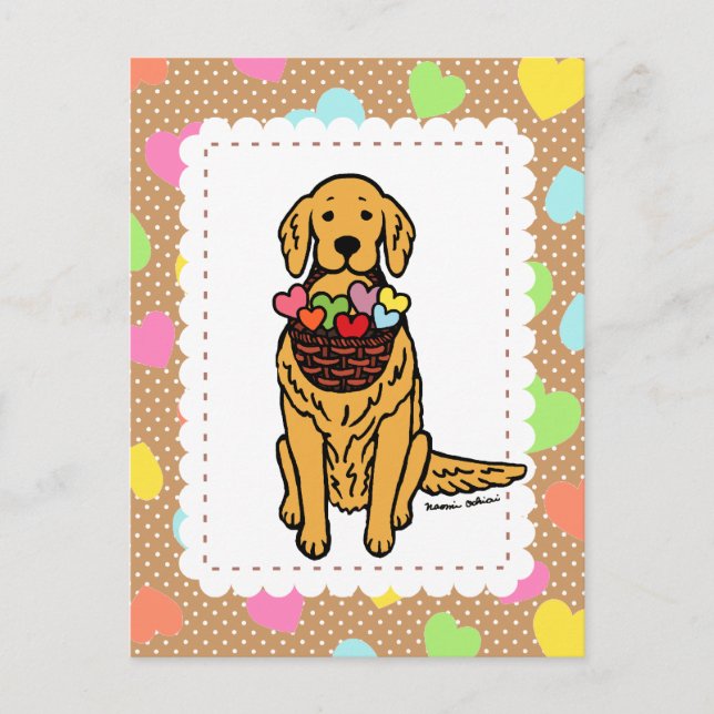Postal Corazones Personalizados de Golden Retriever (Anverso)