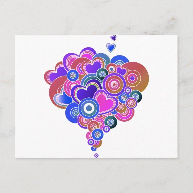 Postal Corazones púrpura de PopArt (Anverso)