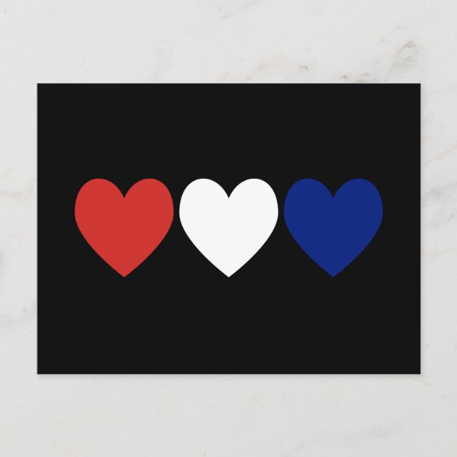Postal Corazones Rojos Blancos y Azules (Anverso)