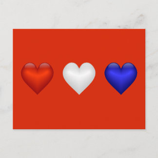 Postal corazones rojos blancos y azules