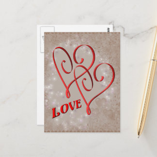 Postal Corazones Rojos Entrelazados con Amor