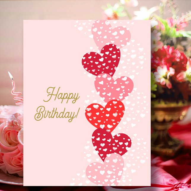 Postal Corazones rojos modernos y educados feliz cumpleañ (Subido por el creador)