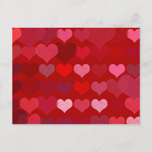 Postal corazones románticos en ilustracion de fondo rojo
