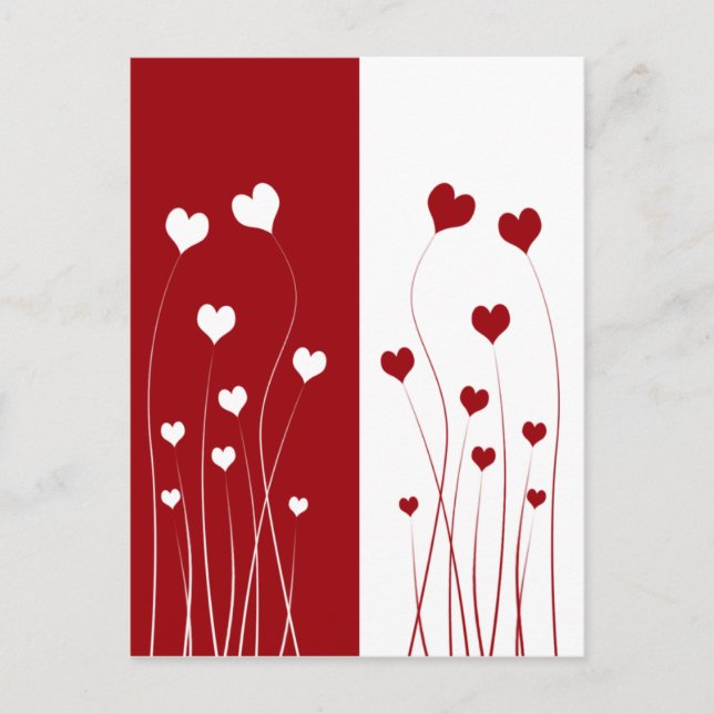 Postal Corazones románticos rojos de amor blanco moderno (Anverso)