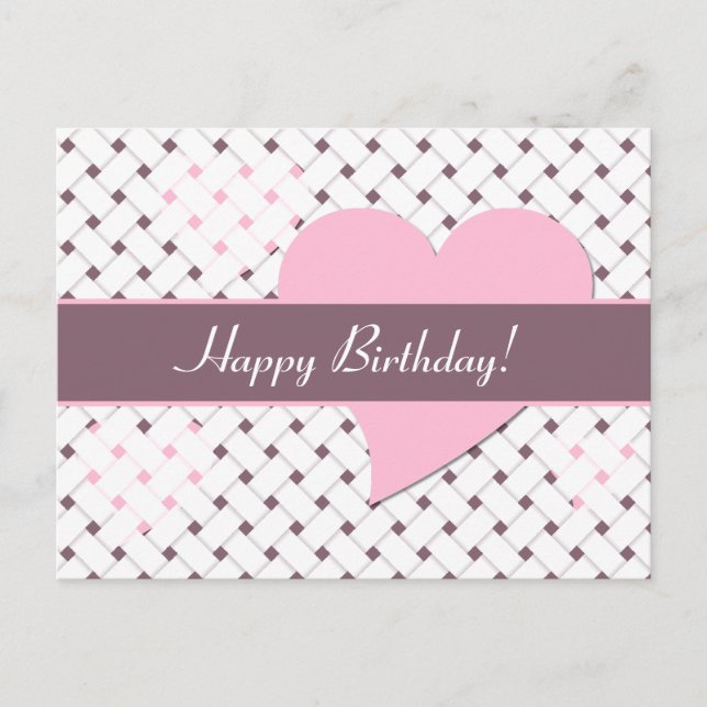 Postal Corazones Rosados Lindos, Tejido Lavanda y Blanco  (Anverso)