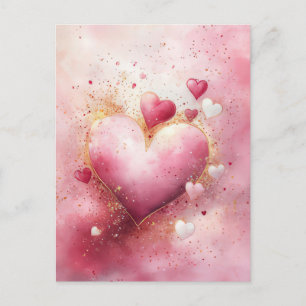 Postal Corazones rosados oscuros y saludo del Purpurina V