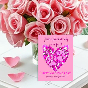 Postal Corazones rosados patas Amantes de gatos / perros 