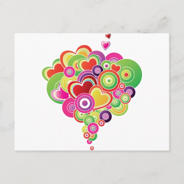 Postal Corazones rosados y verdes de PopArt (Anverso)