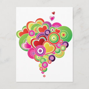Postal Corazones rosados y verdes de PopArt