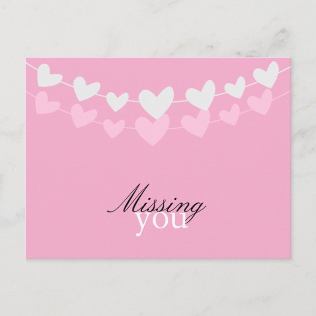 Postal Corazones rosas y blancos que te extrañan (Anverso)