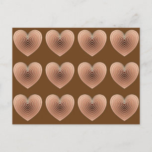 Postal Corazones satinados en chocolate marrón