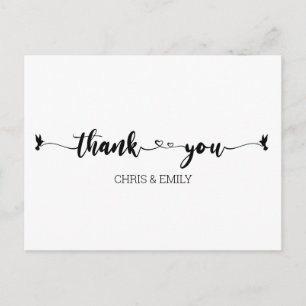 Postal Corazones simples y caligrafía de aves gracias