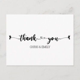 Postal Corazones simples y caligrafía de aves gracias