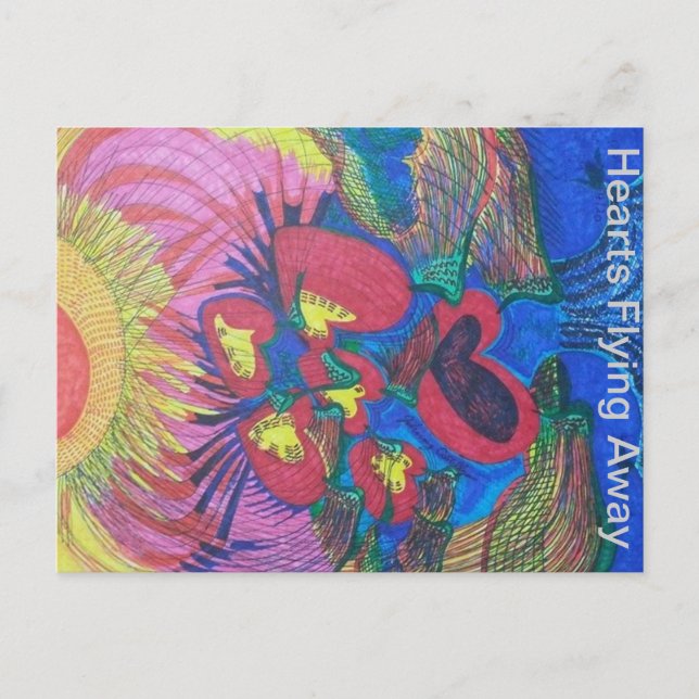 Postal Corazones volando lejos (Anverso)