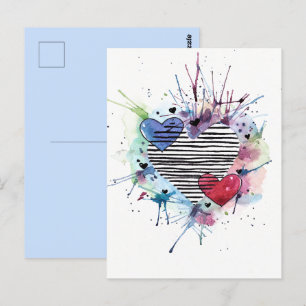 Postal Corazones Y Lavabos Cuidados En Acuarela