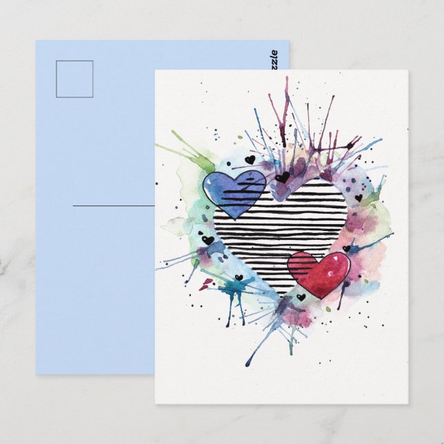 Postal Corazones Y Lavabos Cuidados En Acuarela (Anverso / Reverso)