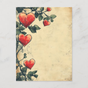 Postal Corazones y Rosas Vintage Love