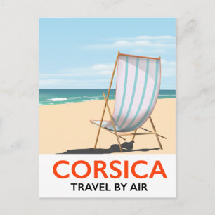 Postal Córcega "viajar en avión" Póster de playa vintage